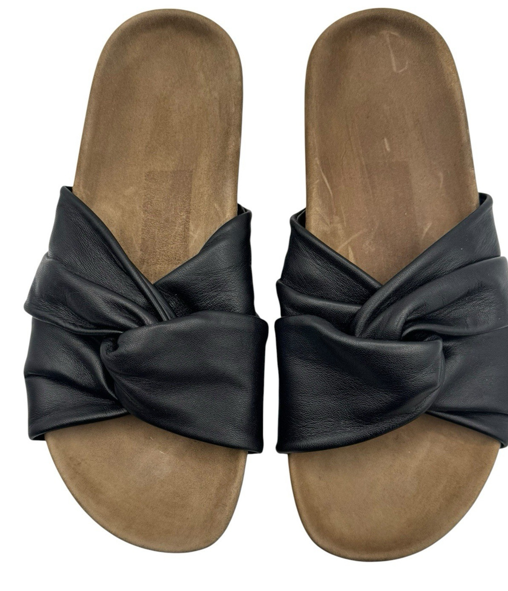 Closed Brand Kyomi Italian Black Leather Slides Size 40 9.5 Twist Sandals Italy